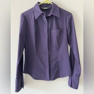Y2K Express Button Down Plum Blouse Size 5/6 Wrinkle Resistant Bell Cuffs